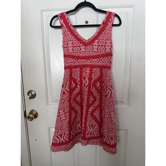 Maeve Dress Womens 0 Red White Geometric Fit & Flare Knit Boho Sleeveless - Picture 6 of 6